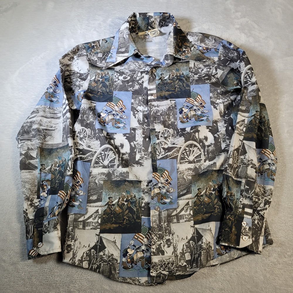 Vintage Disney Button Down Shirt Mens M Blue Kennington Mickey 1776 Bicentennial